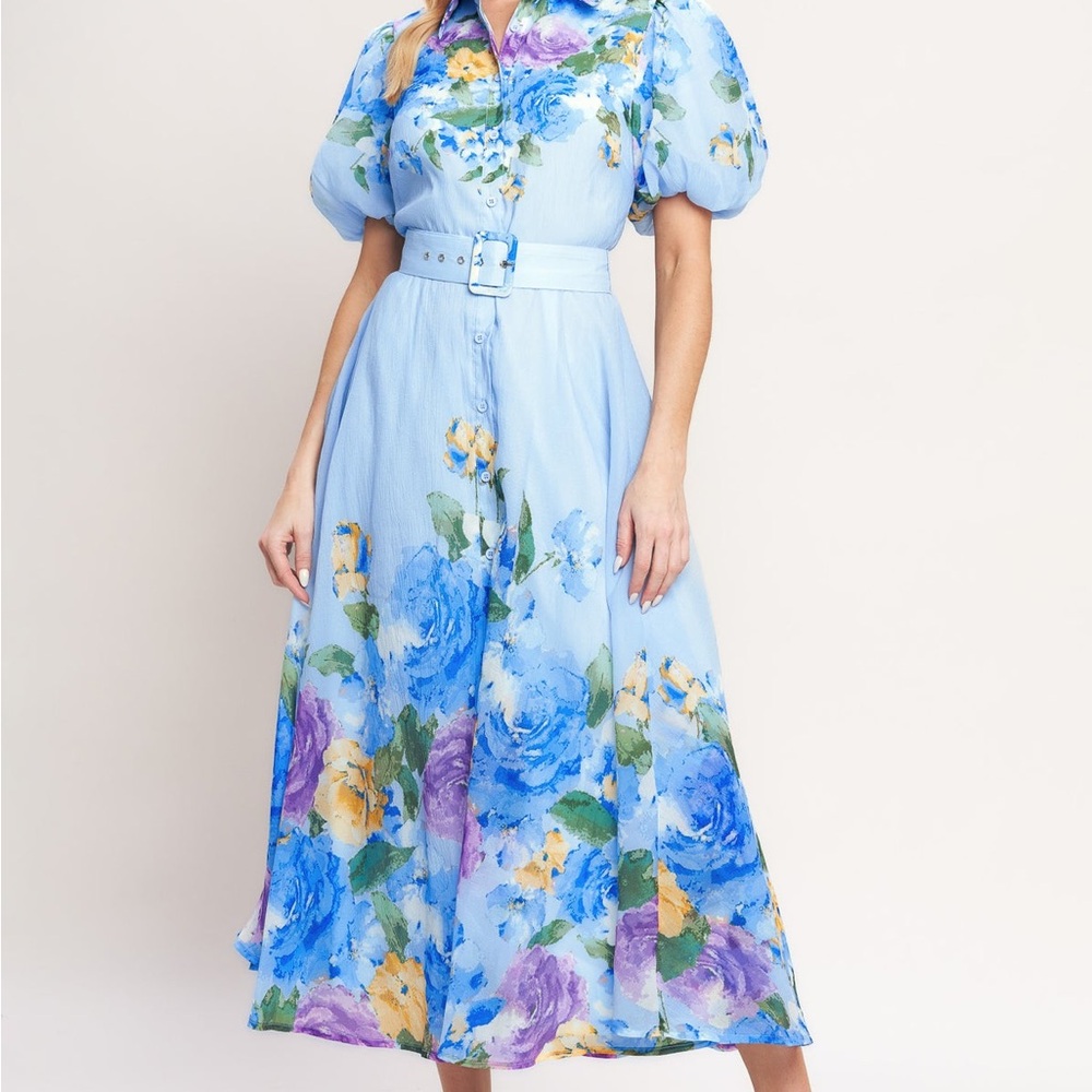 Blue Floral Midi Dress